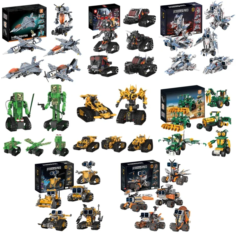 

5-in-1 Transformable Robot Building Blocks Remote Control Fighter Jet Tank DIY Toy Model Christmas Gift for Kids Boys Set Top