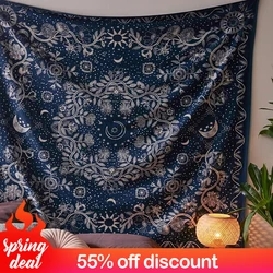 Botanical Celestial Floral Tapestry Wall Hanging Moon Phase Tapestry Hippie Flower Wall Carpets Tapestry Room Decor Aesthetic
