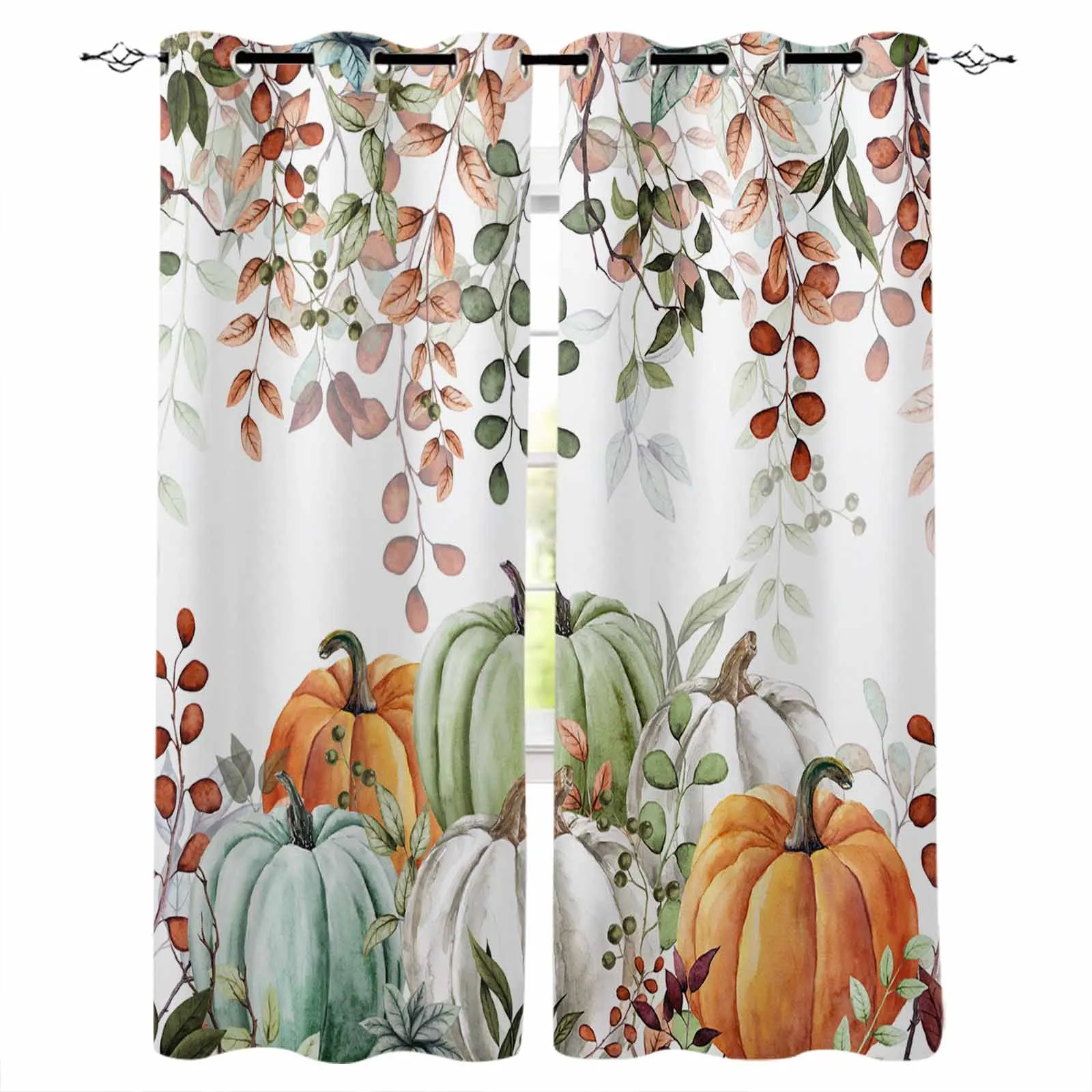 

Thanksgiving Fall Pumpkin Leaves Curtains for Living Room Window Decoration Curtains in Home Kitchen Luxury Bedroom Drapes