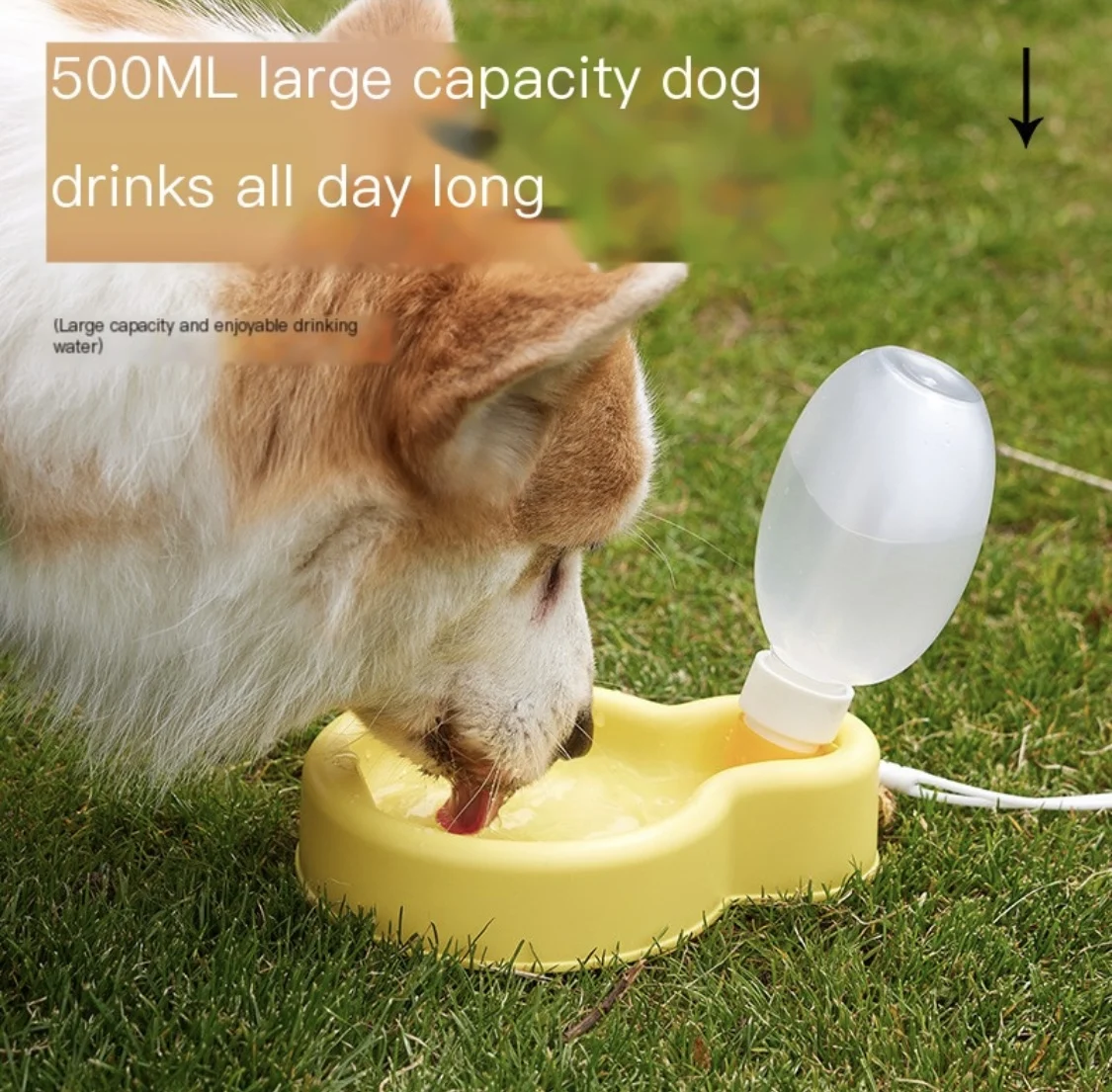 Pet Bowl Accompanying Cup for Going Out Cat and Dog Portable Hanging Rope Foldable Water Bottle, Large Capacity Water Dispenser