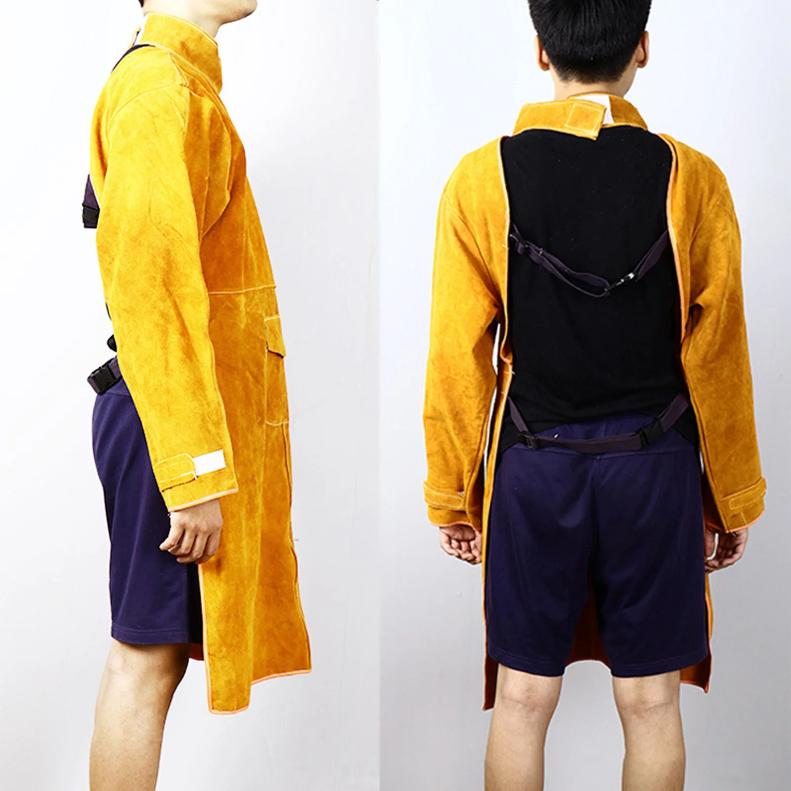 Cowhide Welding Jacket Flame Resistant Work Coat for Men Women Blacksmithing Apron Anti Scald Protective Suit with Pockets