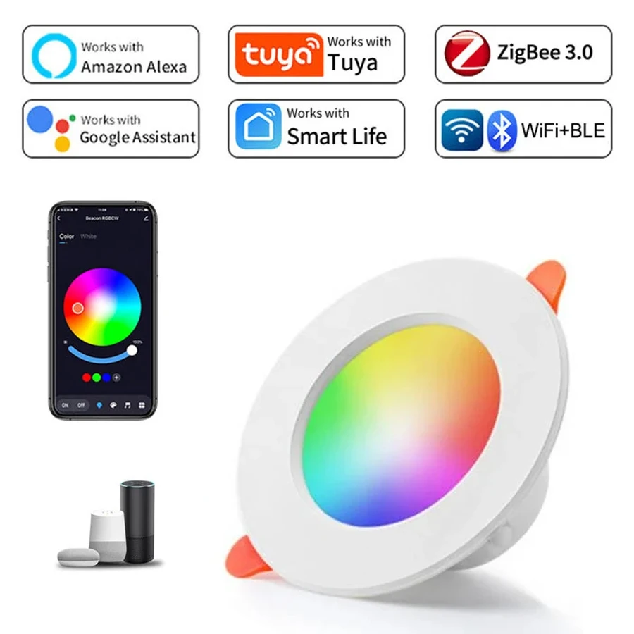 Tuya Smart Led Downlight Wifi Zigbee BT 5/7/10/15W 85-265V Okrągły reflektor Lampa sufitowa RGB Lampa Smart Life Alexa Google Voice