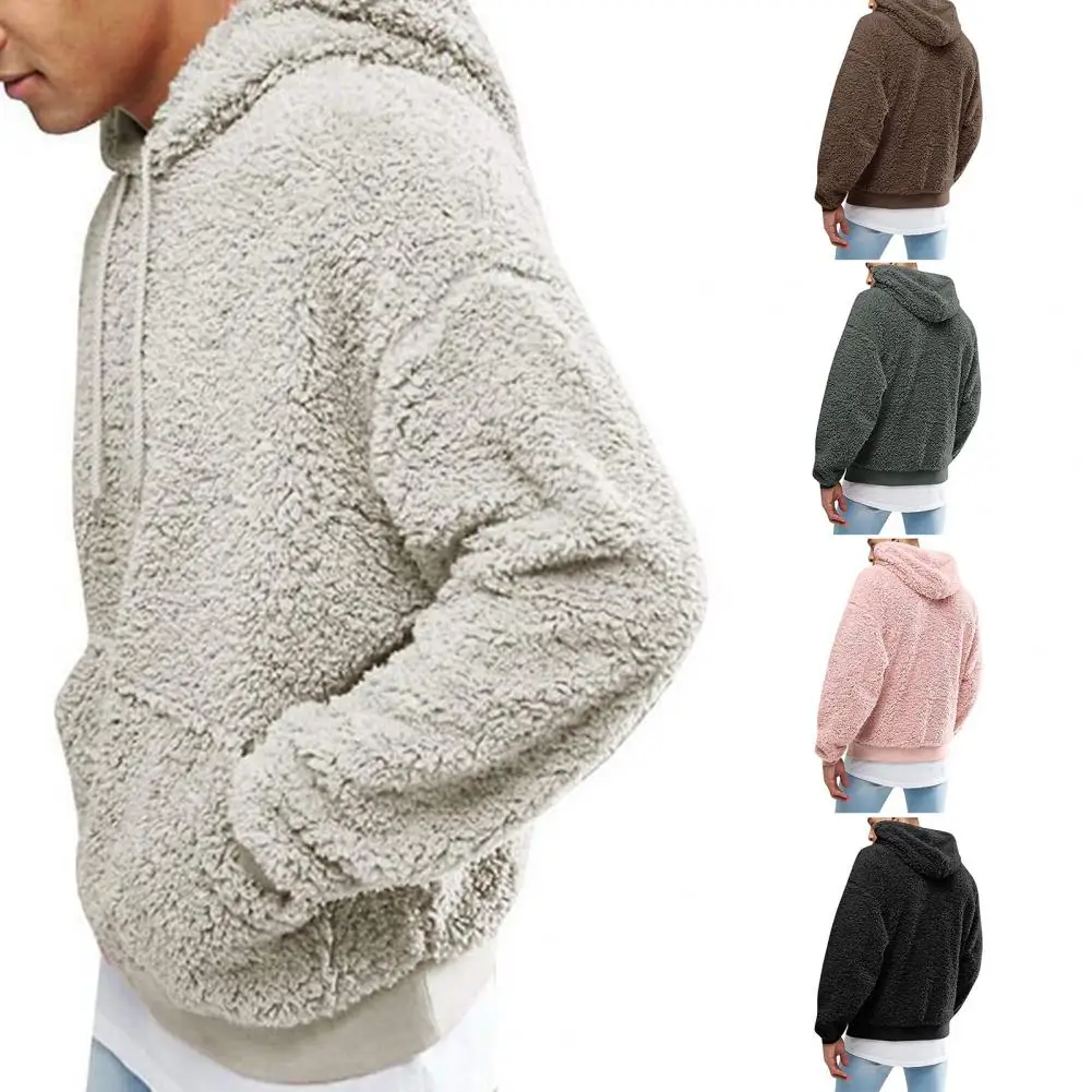 Warm  Chic Pure Color Plush Autumn Hoodie Casual Men Hoodie Hooded   for Home