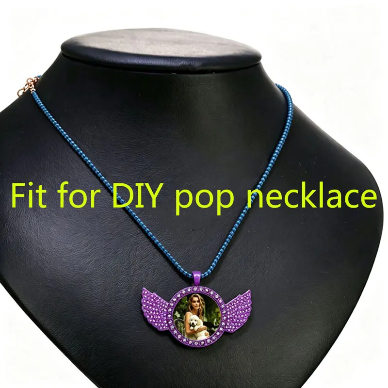 Neue Leere Flügel-Halskettenbasis, 30mm Cabochon-Anhängerbefestigungen mit 50cm Seilkette für DIY Pop-Schmuckzubehör – Detail 6