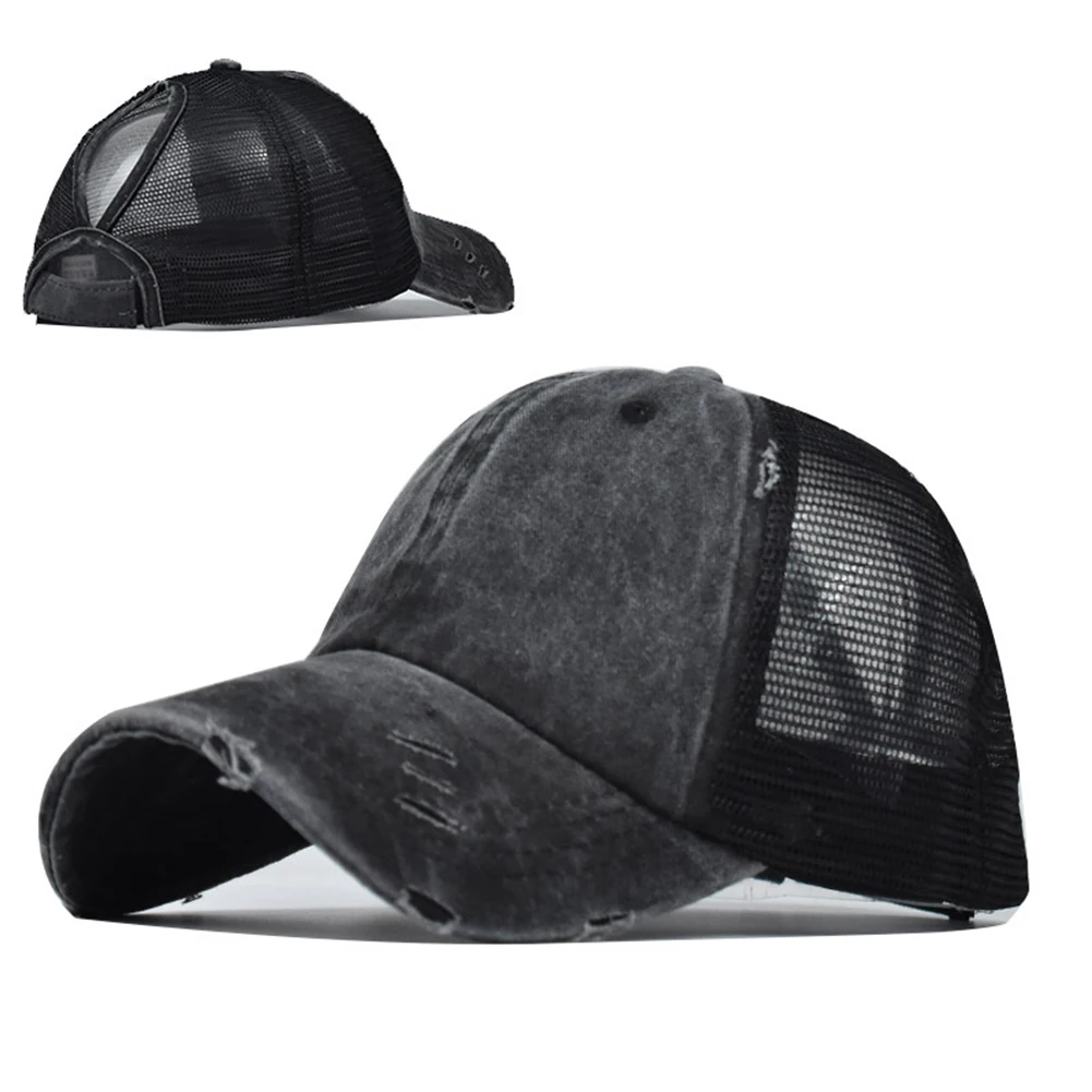 Hats Baseball Cap Outdoors Mesh Solid Color Splicing Sun Protection Sunscreen Trucker Washed Adjustable Unisex