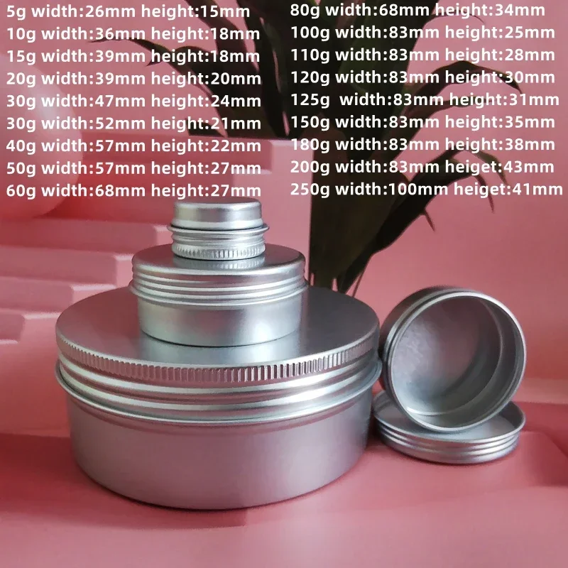 5/10/15/20/30/50/100/150/200g Empty Aluminum Box Lids Silvery Tin Cans Round Metal Ceam Jar Cosmetic Containers Silvery Round