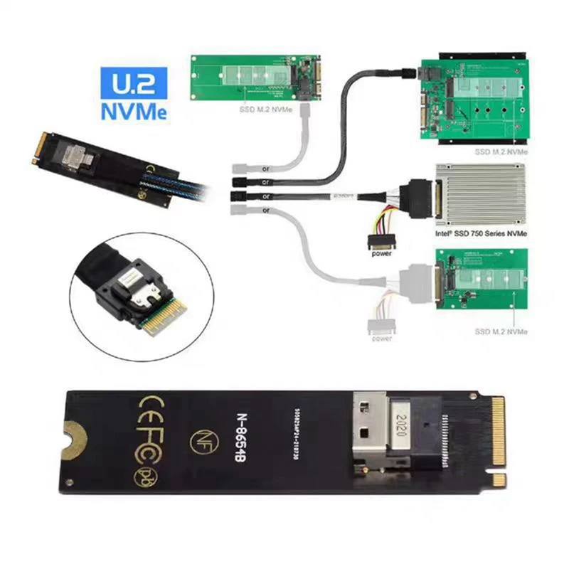 NGFF m-key NVME vers SFF-8654 adaptateur de carte SAS mince et U.2 U2 SFF-8639 NVME Pcie câble SSD 50Cm pour carte mère SSD