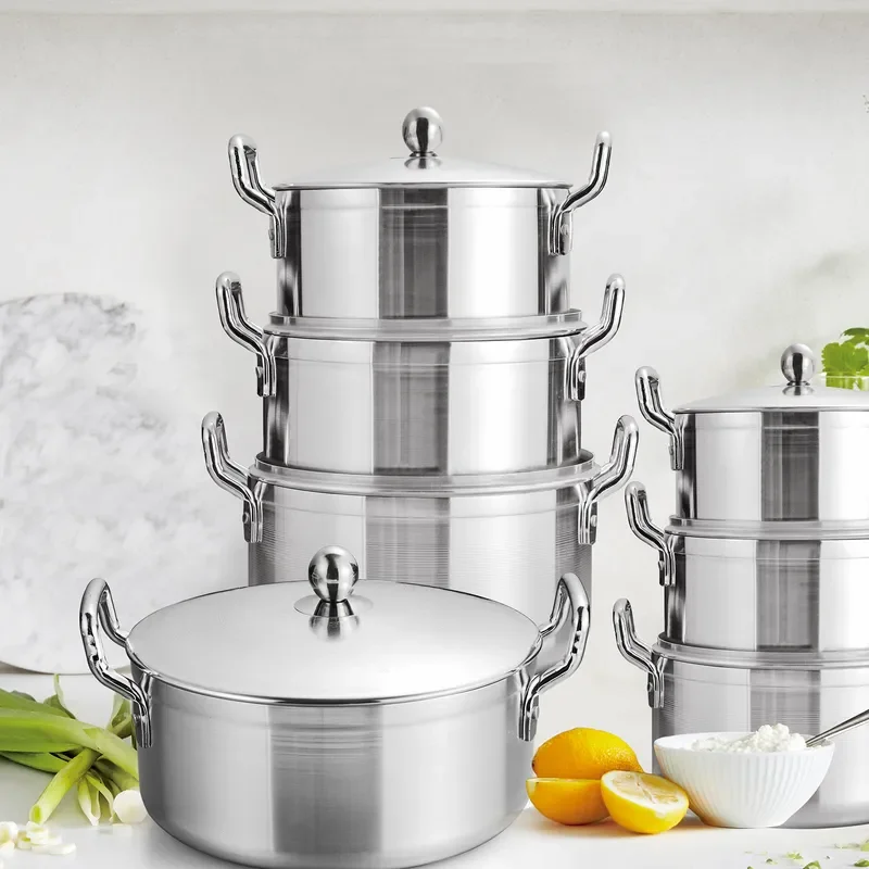 Commercial Aluminum Soup Pot 16-28cm Thin Wall Sandblasted Cookware Set for Hotel Restaurant Kitchen Saucepan Stew Pot