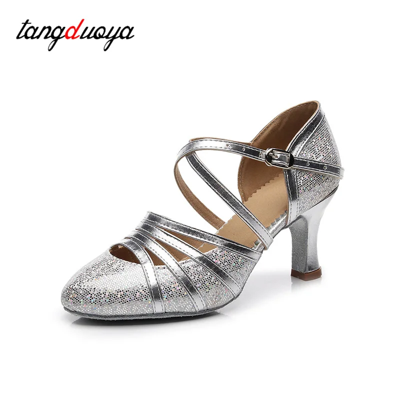 

Salsa Dance Shoes Women Latin Dance Shoes Glitter Closed Toe High Heels 5.5cm Ballroom Tango Dancing Shoes Woman Girls Sandals