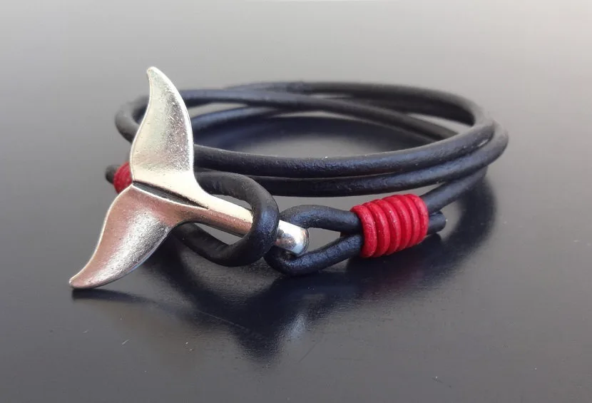 

Simple couple bracelet personality mermaid whale fishtail leather bracelet tide male bracelet jewelry gift