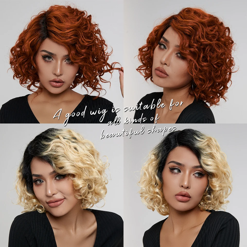 Lekker Blonde Short Wavy Bob HD Part Lace Front Human Hair Wig For Women Brazilian Remy Hair Ombre Colored Glueless Curly Wigs