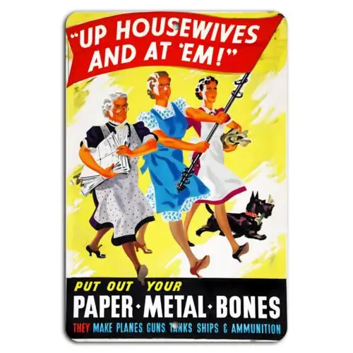 Join the Effort: Recycle for Victory - Paper, Metal, Bones!-Aluminum-tin sign