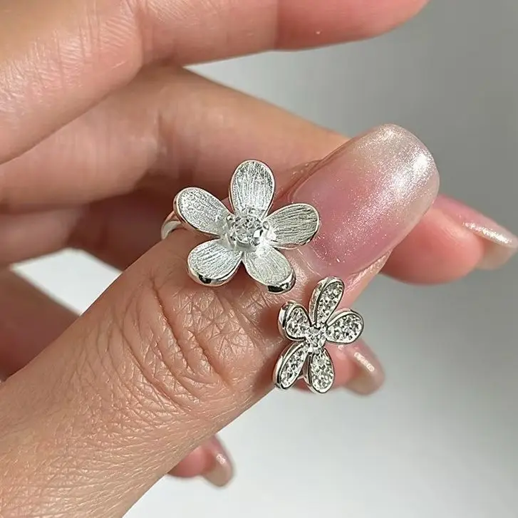 Sam Panda 925 Sterling Silver Retro Texture Flower Ring For Women Simple Temperament Party Gift Jewelry New Trendy Dropshipping
