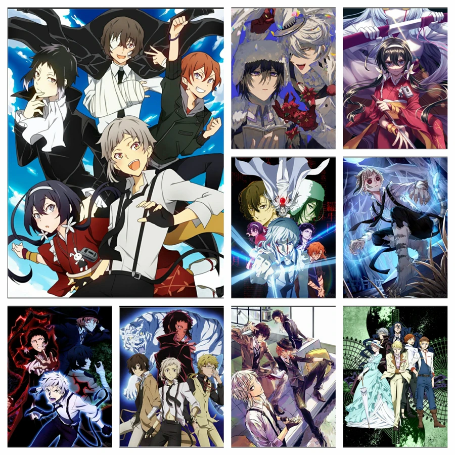 بونغو الضالة الكلاب أنيمي الماس اللوحة شيطان الصبي دازاي أوسامو زهرة الكرتون الفن 5d DIY بها بنفسك عبر غرزة فسيفساء ديكور المنزل هدية #1