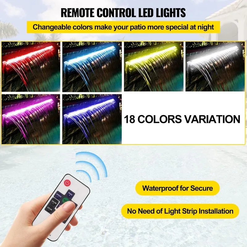 نافورة حمام السباحة من الفولاذ المقاوم للصدأ مع ضوء LED مدرب شلال مع موصل أنبوبي مستطيل للحديقة في الهواء الطلق