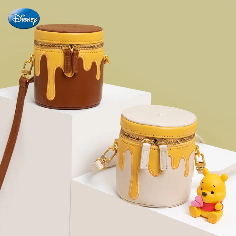 Disney Winnie The Pooh Handbag Cute Cartoon Honey Jar Shoulder Bags for Women Girls Simple Design Pu Leather Crossbody Bag Gift