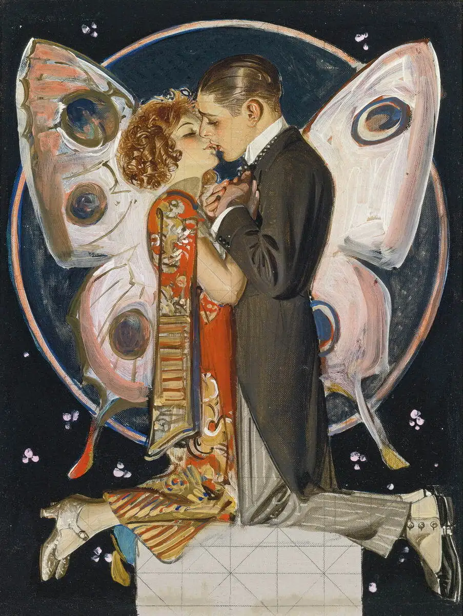 Joseph Christian Leyendecker For Butterfly Couple Giclee Print Art Canvas Poster For Living Room Decor Home Wall Picture