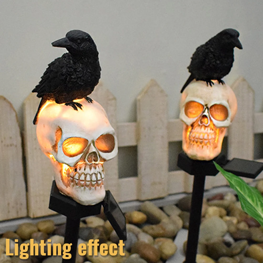 Realistic Crows Skeleton Lights Halloween Decorations Solar Powered Waterproof Outdoor Skeleton Stakes Light Haunted  Garden