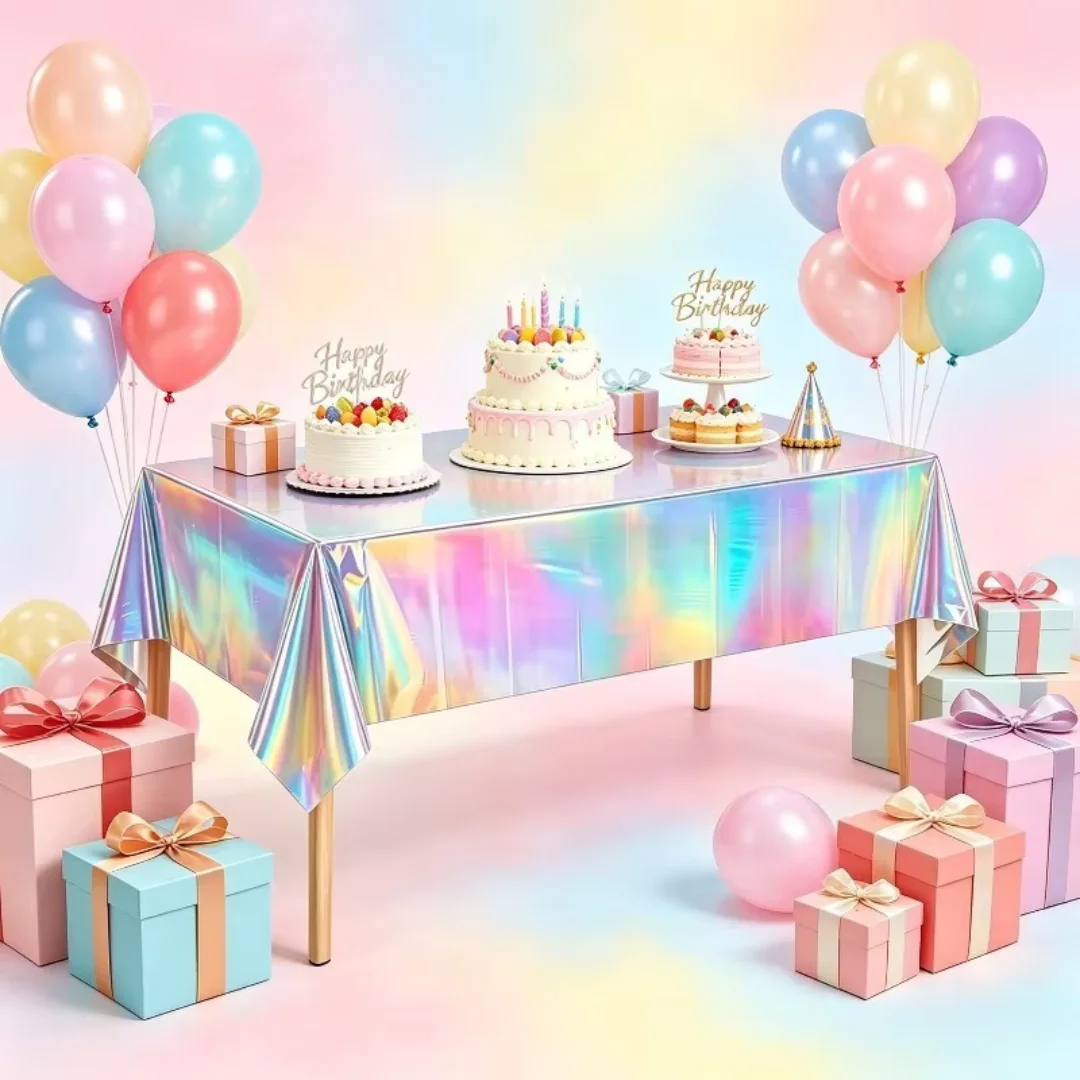 Laser Disposable Tablecloth Iridescent Shiny Plastic Table Cover Waterproof for Wedding Birthday Disco Night Party Table Supply