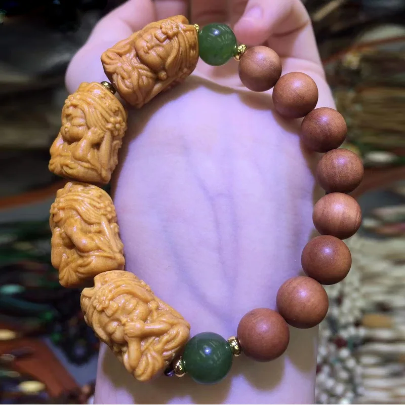 

White Sandalwood Buddha Beads Bracelet Laoshan Ebony