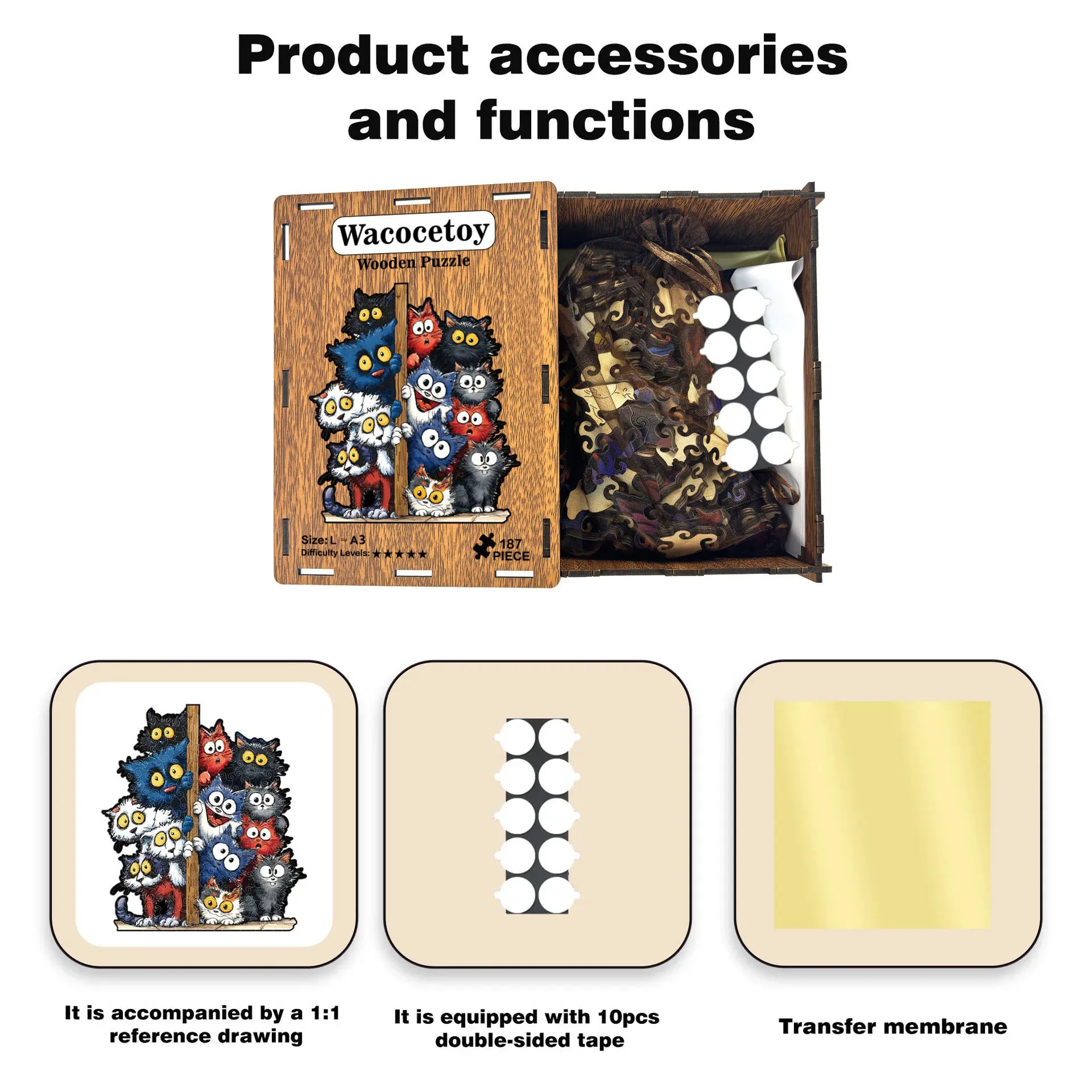 171/187 Stück Katzen-Holzpuzzle, unregelmäßig geformtes Puzzle, stressabbauendes Spiel, Geburtstag, Weihnachtsgeschenke für Katzenliebhaber, Heimdekoration