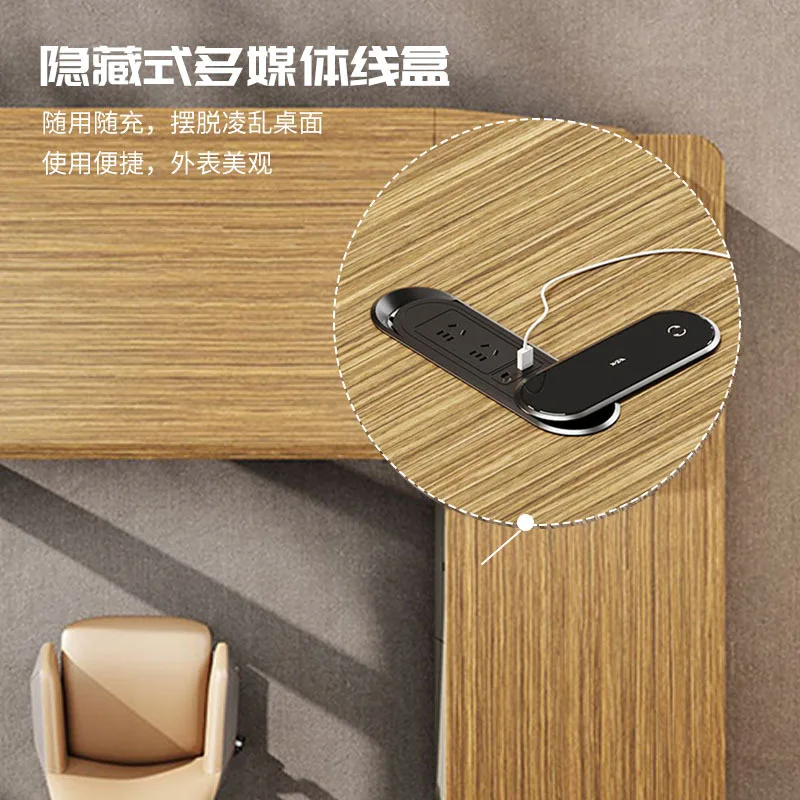 مكتب الرئيس، مكتب من الخشب الصلب، أثاث المكاتب، مجموعة طاولة وكرسي مع خزانة الكتب، مكتب كمبيوتر مدير المكتب #4