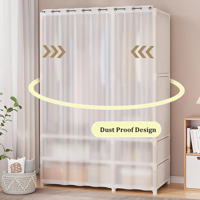 Simple Assembly Wardrobe With Drawer For Bedroom Dustproof Clothing Stotage Cabinet Hanger Home Furniture Organizer Shelves