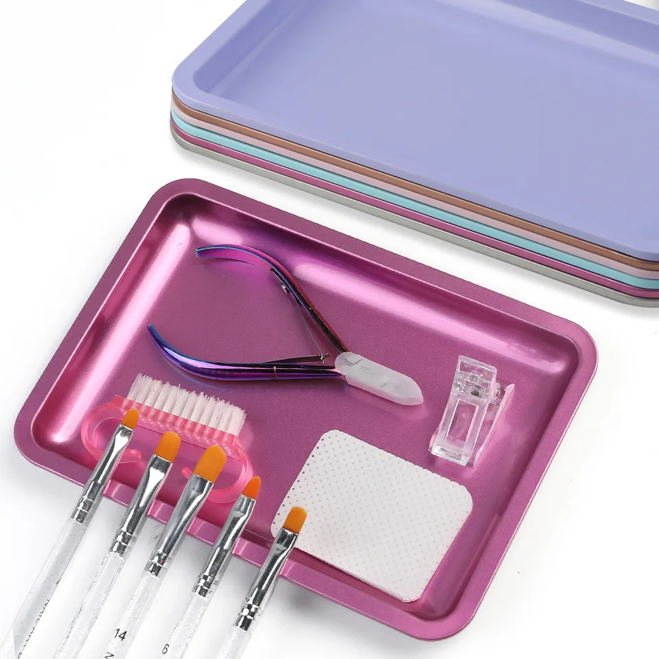 1 Pieza Bandeja de Almacenamiento de Acero Inoxidable Cuadrada para Cosméticos Plato de Manicura para Pinzas Cortaúñas Lápices Contenedor de Uñas Postizas Herramientas 3