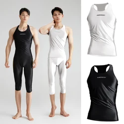 AMORESY Summer Men Shiny Glossy Spandex Sports Sleeveless Tights Vest Breathable Smooth Pullover Running Fitness Tops Undershirt