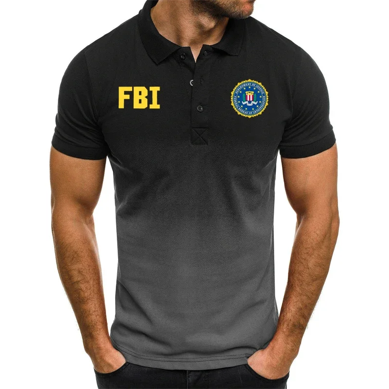 Camisa POLO tática militar masculina, streetwear extragrande, camiseta do FBI, estilo americano, manga curta, esportiva, verão