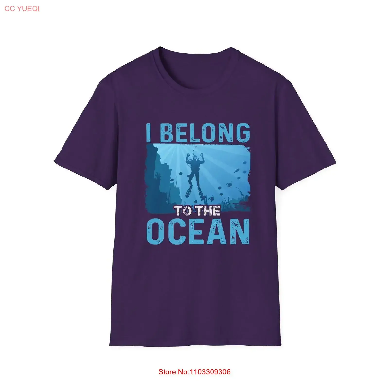 T-shirt I Belong to the Ocean pour les amateurs de vie marine, vêtements de plage, pour les passionnés de plongée, vêtements de créateur vintage lavés et polyvalents, unisexe
