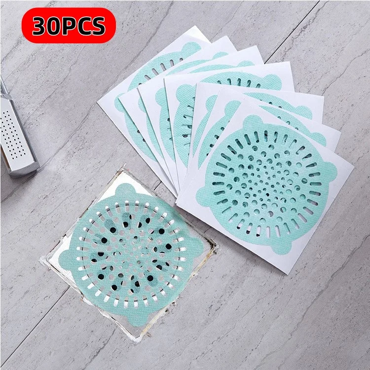 30PCS Shower Drain Hair Catcher Self-Adhesive Floor Drain Stickers Disposable Mesh Sink Strainer Filter For Bathroom kitchen