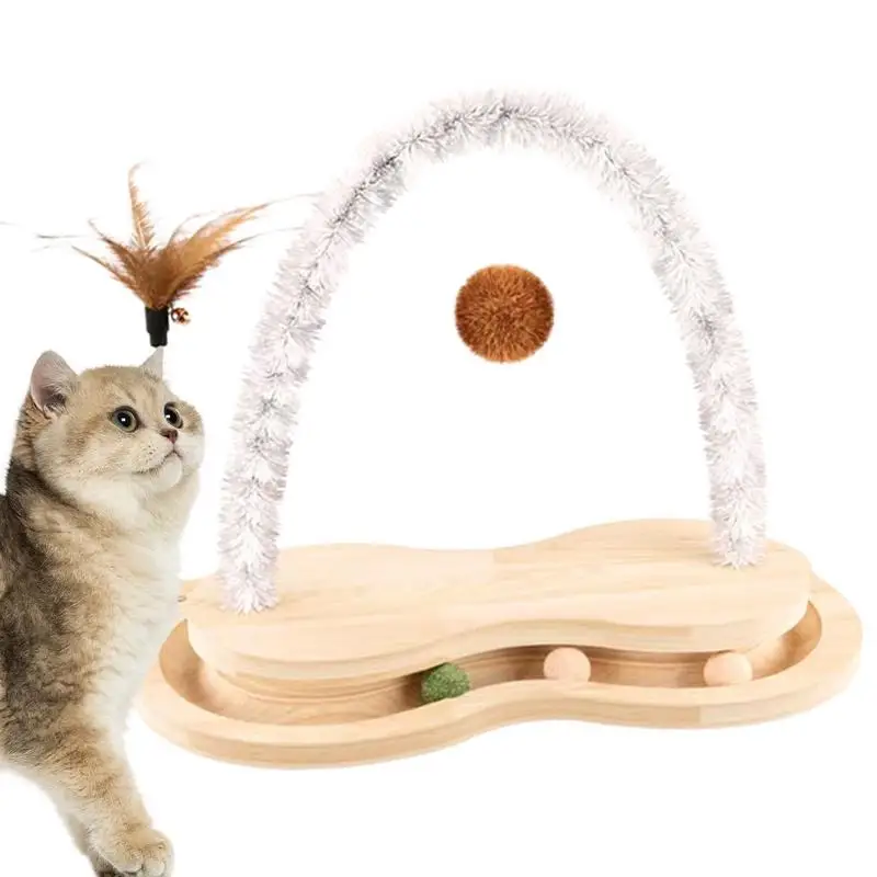 Cat Scratcher Toy Ball Wooden Arch Cat Scratch Toy With Rotating Turntable Pet Engagement Toy Ball Track Cat Scratching Board