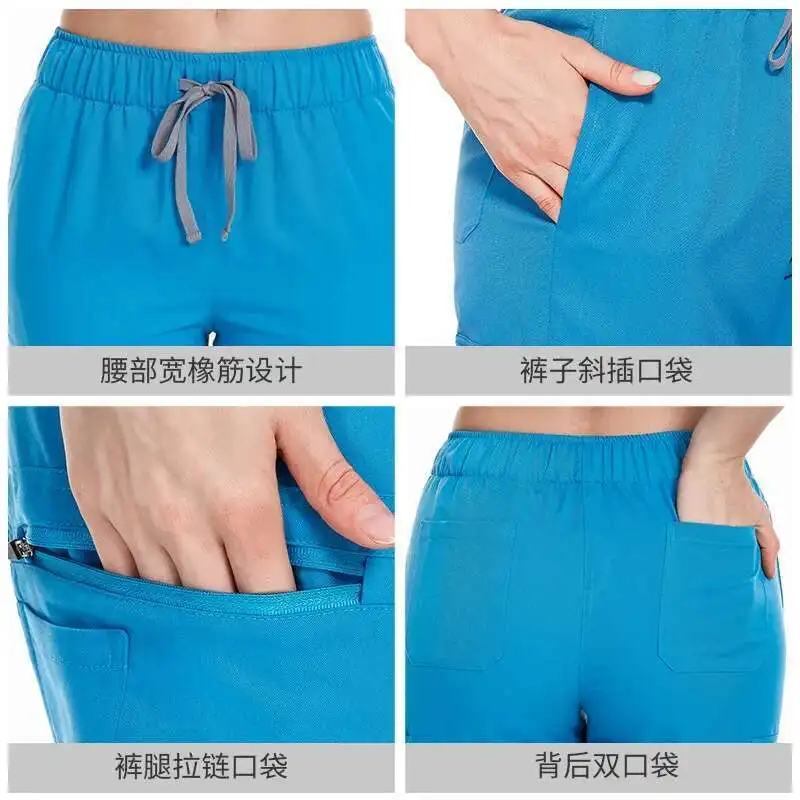 Sommer dünner chirurgischer Arzt Isolation Schönheitssalon Handwaschkleid mit V-Ausschnitt, Krankenschwesteruniform mit mehreren Taschen