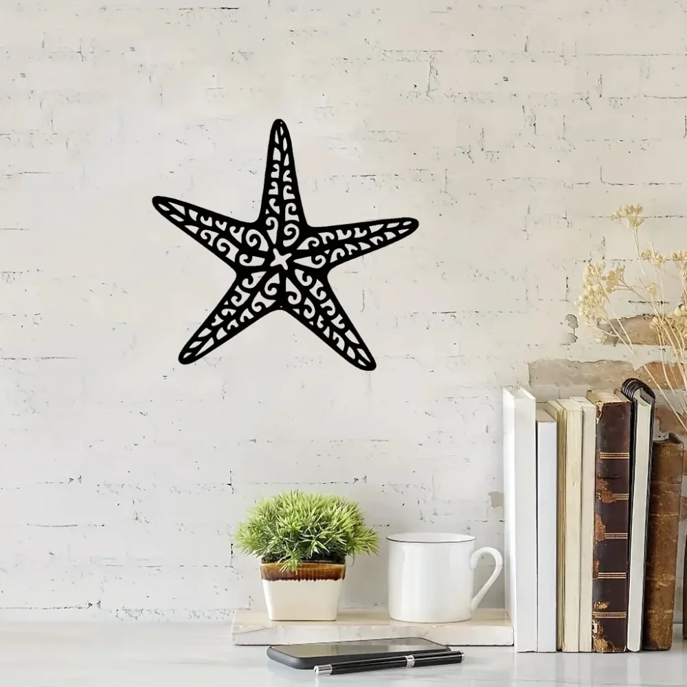 ديكور حائط على شكل نجم البحر المعدني الساحلي. قطعة داخلية أنيقة. معلقة على الحائط أنيقة لموضوع المنزل الساحلي