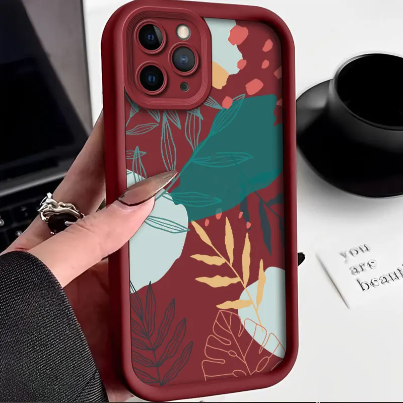 Simple Case for iPhone 15 14 13 12 11 Pro Max Plus 13 Mini X XR XS MAX 8 7 Shockproof Anti-drop Soft Cover Coque Greenery