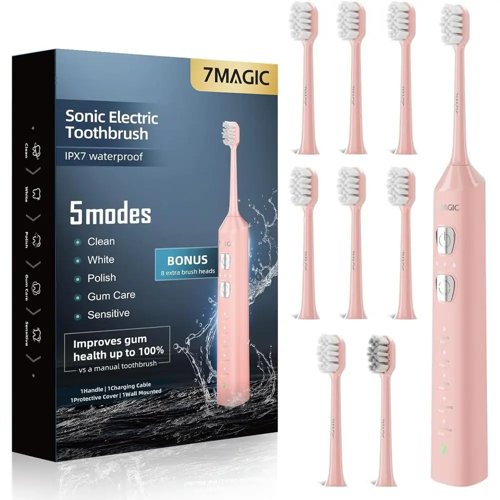 

Long-Lasting Electric Toothbrush for Adults and Kids, 42,000 VPM, 5 Modes, 3 Intensities, Sensitive Teeth & Braces Friendly, 8 B