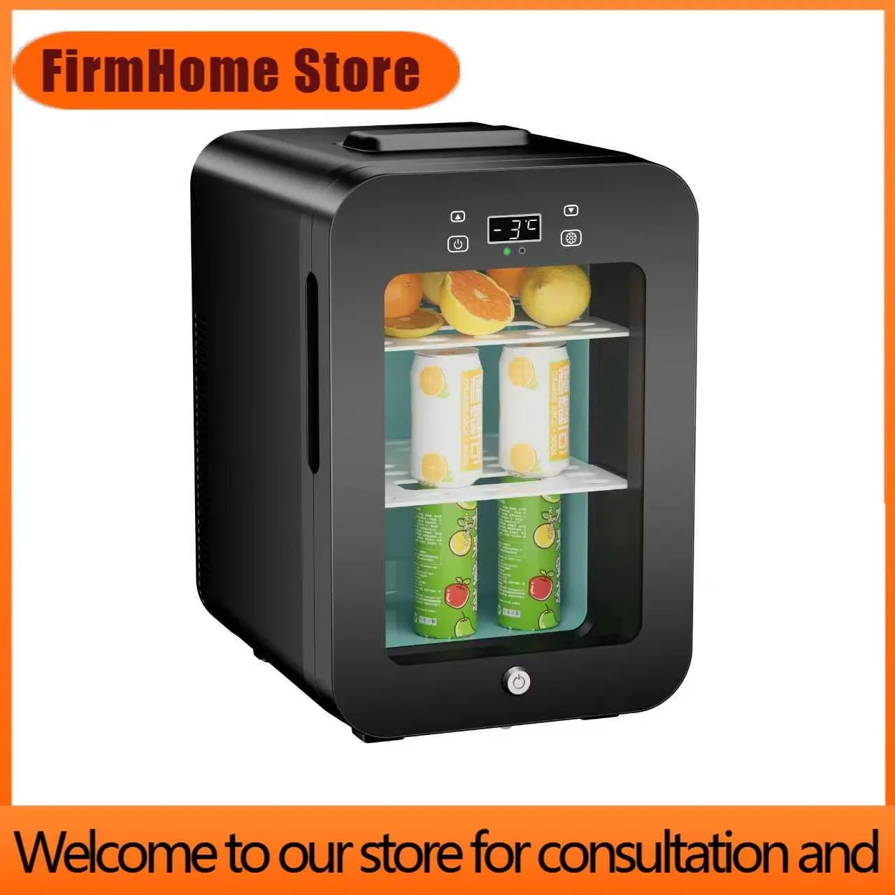 FirmHome Store16L Transparent Glass Door Mini Bar Fridge LED Temperature Settable Mini Fridge Refrigerator With Lock For Compart
