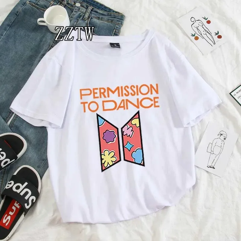 Korean Kpop Fashion Permission To Dance Graphic Print T Shirt Women Tops Summer Cute T-shirts Female Harajuku