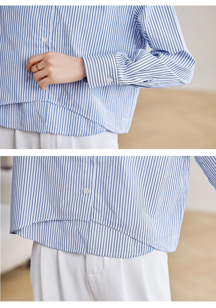 Fashion Women\'s Blue Stripe Casual Blouses Blusas Mujer De Moda 2024 New Autumn Office Long Sleeve Shirts Tops