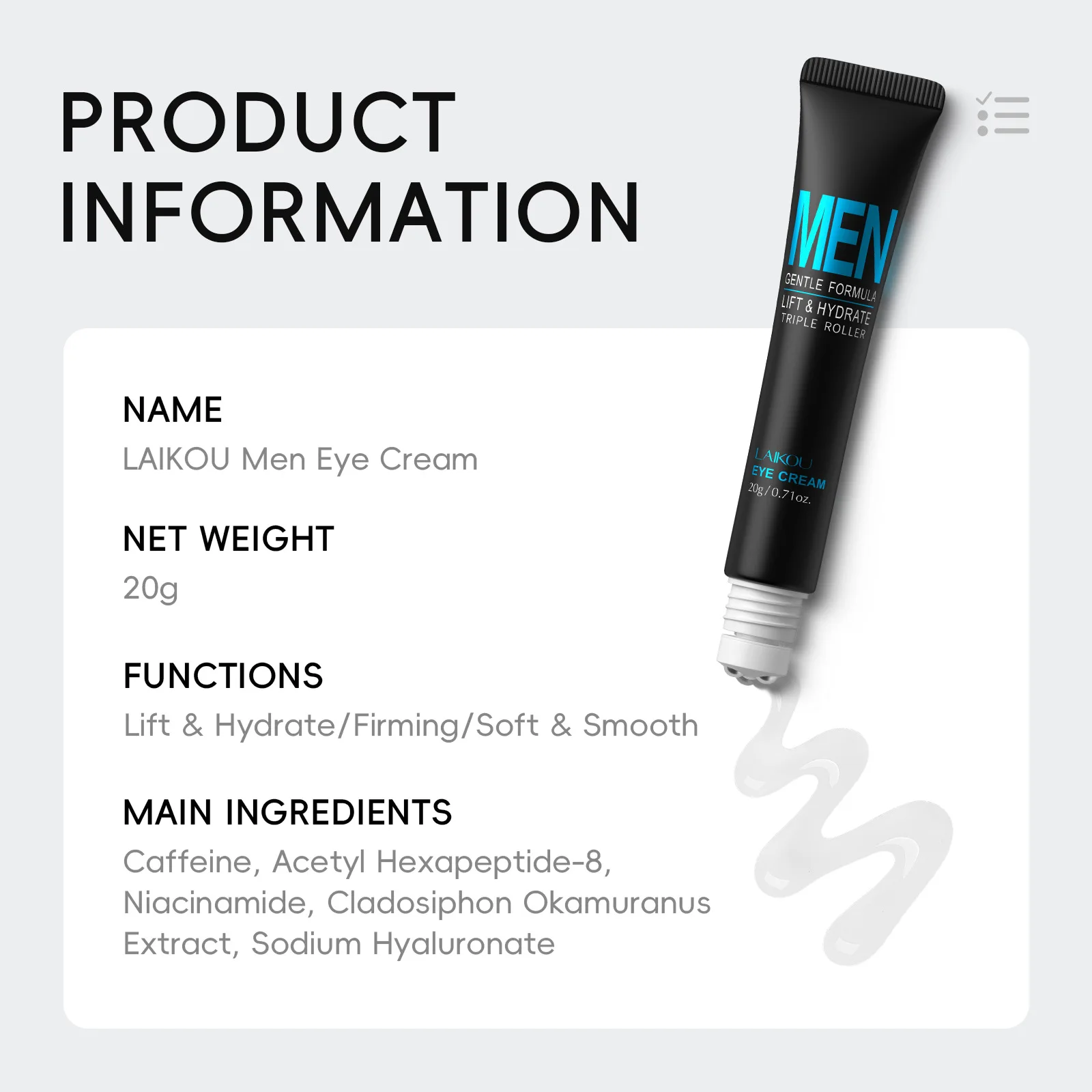 

LAIKOU Men Under Eye Cream 20g, Hydrating Moisturizing Anti Wrinkle Cream for Fine Lines, Firming Daily Men For Dark Circles