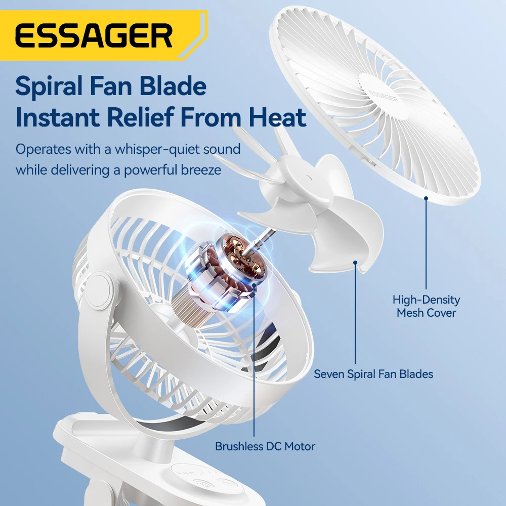 Imagem -03 - Essager-portátil Usb Recarregável Mini Desktop Fan Ajustável Clip-mounted Cooling 660 Graus de Rotação Velocidades