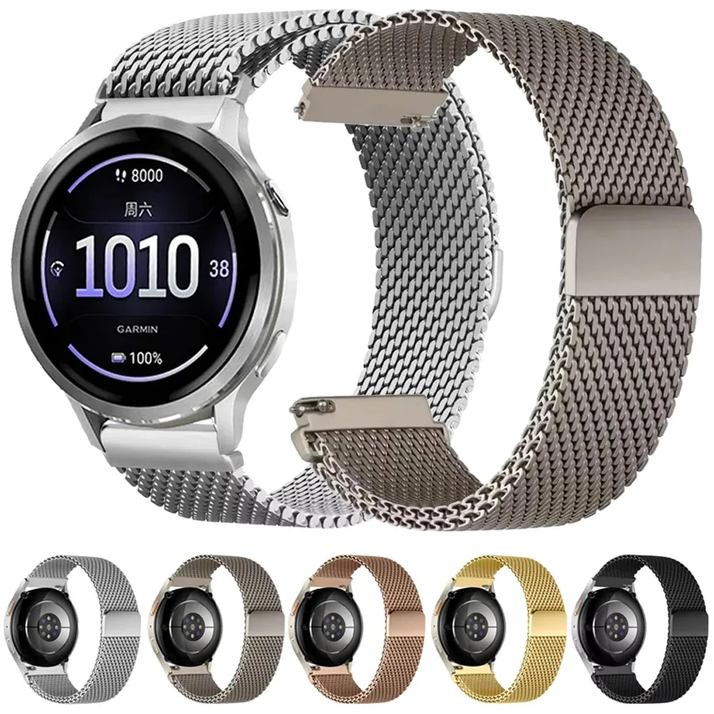Bracelet milanais en acier pour Garmin Forerunner 570/970, 18/20/22mm, bracelet en métal pour Venu 4/Approach S50/Vivoactive 6-5/Active 6-5