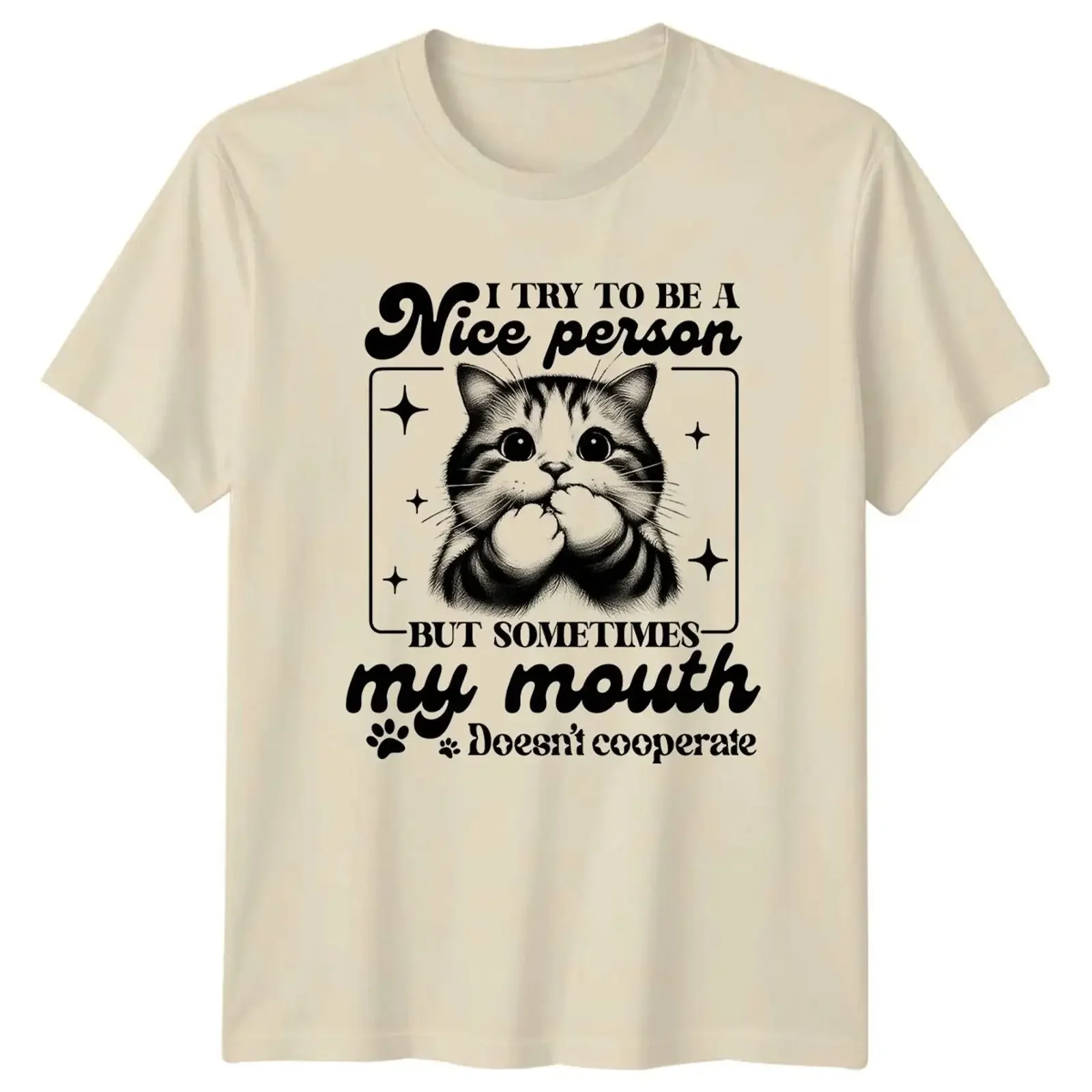 Lustige Katze Ich versuche eine nette Person zu sein aber manchmal T Shirt vintage Washed fashion Comfortable Casual Slightly