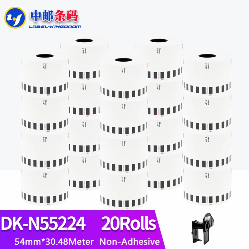 20 Rolls Generic DK-N55224 Label Non-Adhesive 54mm*30.48M Continuous Compatible for Brother QL-700 QL-800 Thermal Printer