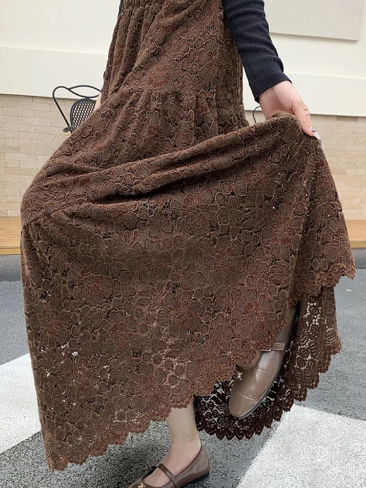 ハイウエスト A ライン スカート レディース レース ベルベット f-length ケーキ スカート エレ スリミング 秋冬 ファイオン