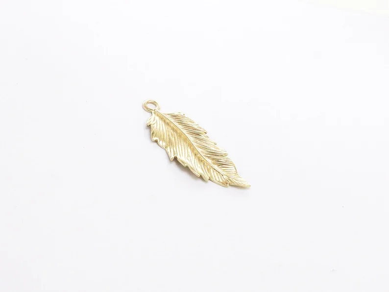 20pcs Feather Earring Charms, Brass Findings, 23.2x12.6mm, Necklace Pendant, Jewelry Making R2295