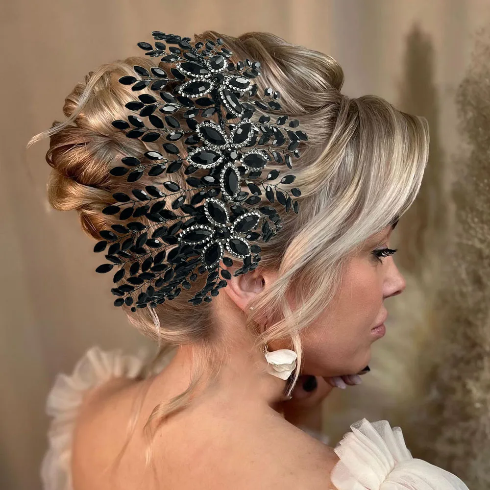 

DZ012 Black Romantic Crystal Wedding Jewelry Hair Accessories Bridesmaid Headpiece Party Hairband Ornament Bride Headdress
