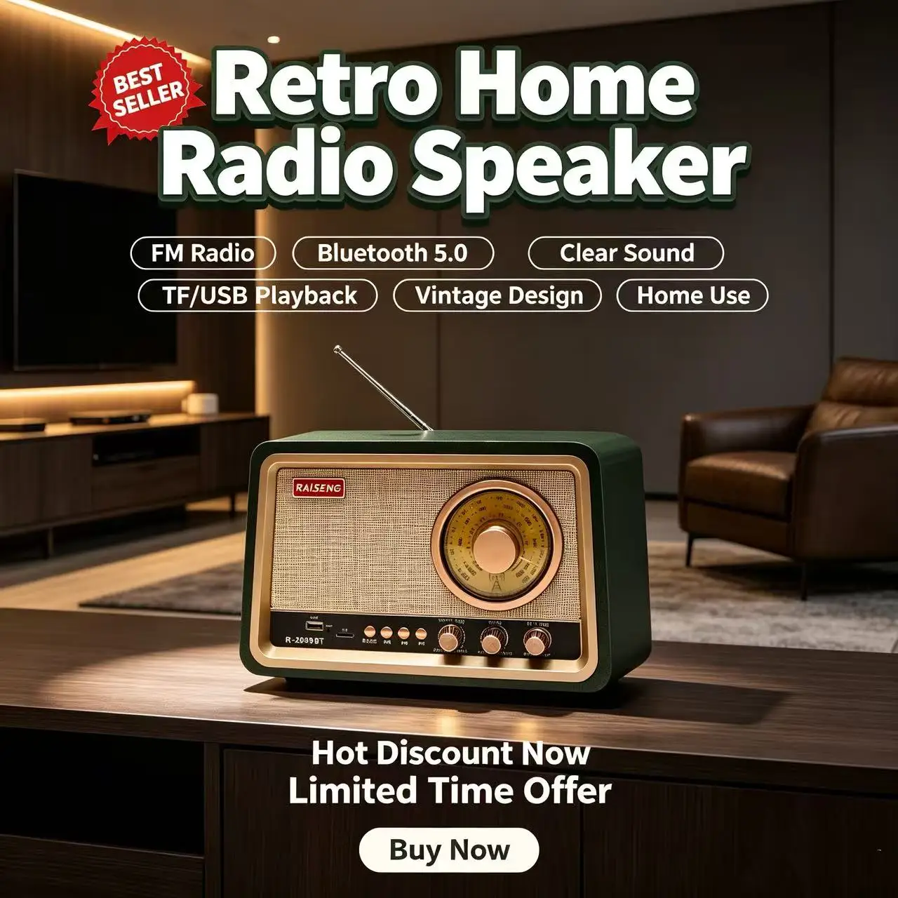 2099BT Retro FM/AM/SW Three Band Wooden Radio MP3 Player Desktop Decoration Retro Card Insertion Speaker Elderly Exclusive