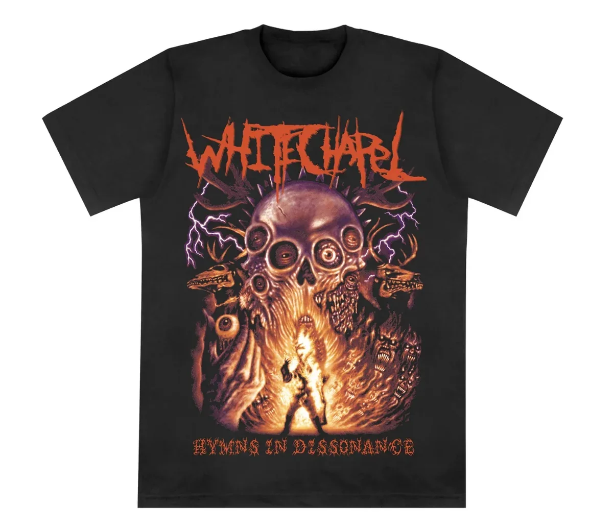 Whitechapel Band Print with Frayed Broken Band Logo Barbed Wire Wrapped Wooden Block and The Somatic Defilement Album
